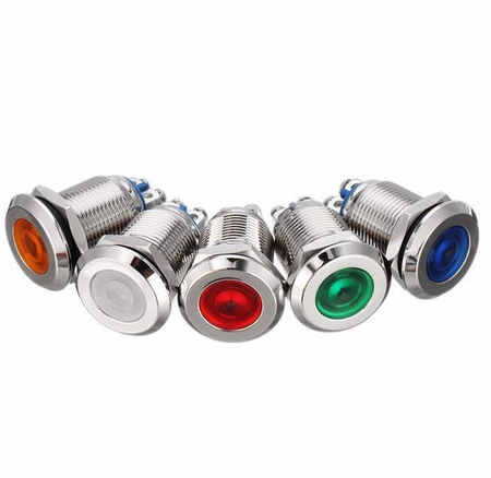 Metalowa kontrolka LED 16mm 12V metalowa żółta