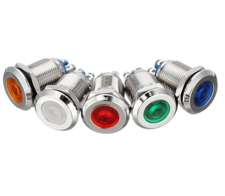 Kontrolka LED 14mm 12V metalowa biała