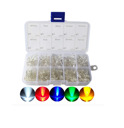 Zestaw 300szt diod LED 3mm i 5mm Clear + organizer