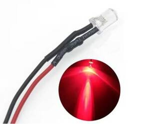 Dioda LED 5mm 12V DC czerwona clear z przewodem 20cm