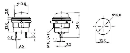 Przycisk monost 3A 250V okrągły zwierny PBS-507Br