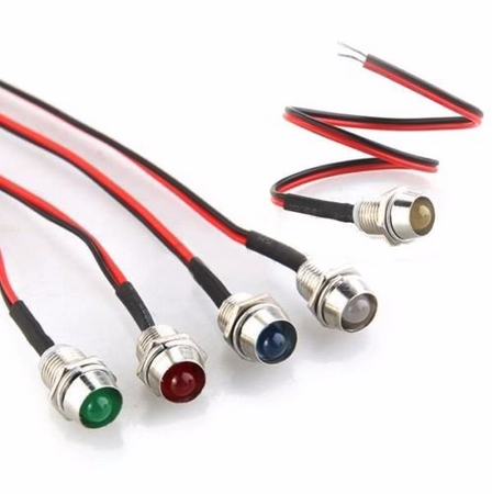 Kontrolka LED 5mm 12V DC czerwona clear, oprawka metalowa wklęsła