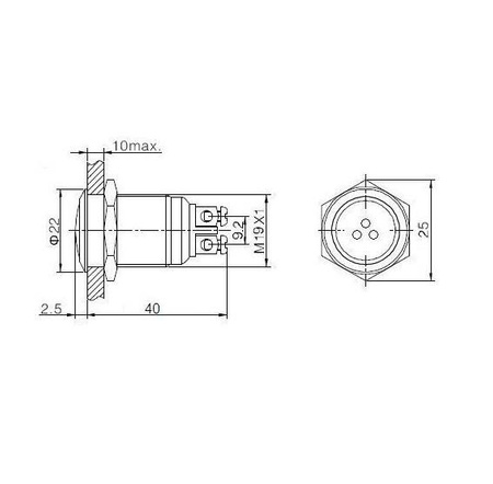 Kontrolka metalowa LED 22mm 12V DC z buzzerem