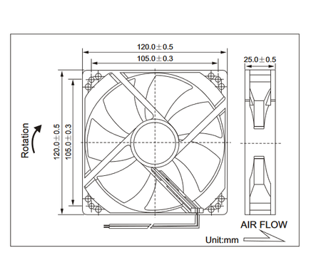 Wentylator 12V 120x120x25 ślizg 3 przewody 1800rpm
