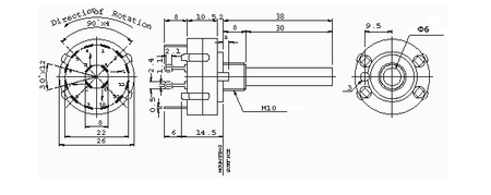 Przełącznik obrotowy 4 pozycje 3 obwody do obudowy