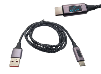 Przewód USB -> USB-C 1m w oplocie z watomierzem