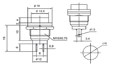 Przełącznik Przycisk monostabilny 1A 250V okrągły zwierny PBS-26Br