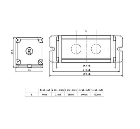 Obudowa aluminiowa do przełącznika wandaloodpornego 4x19mm