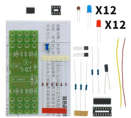 Moduł LED migające światło stroboskop RED / BLUE DIY NE555+CD4017
