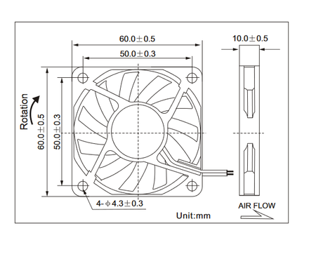 Wentylator 12V 0.16A 60x60x10 ślizg 3 przewody