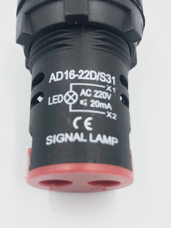 Kontrolka LED 28mm 230V AC czerwona