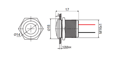 Kontrolka LED 18mm 12V metalowa, wypukła czerwona