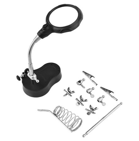 Zestaw trzecia ręka uchwyt do PCB + lupa + lampka LED