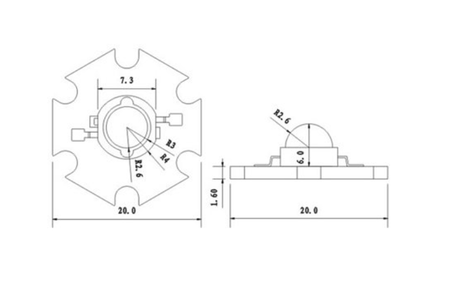 Dioda LED 1W STAR z radiatorem Niebieska