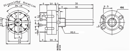 Przełącznik obrotowy 12 pozycji 1 obwód do obudowy