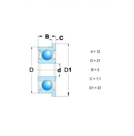 Łożysko kulkowe z kołnierzem flannszą F6801ZZ 12mm
