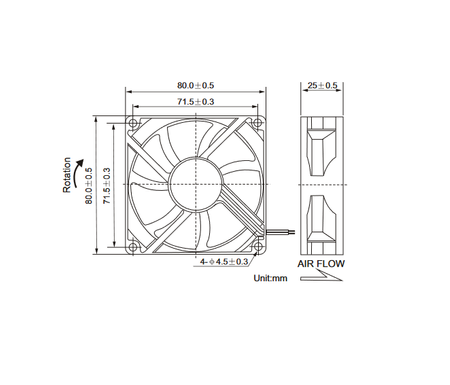 Wentylator 12V 80x80x25 łożysko ślizg 3 przewody
