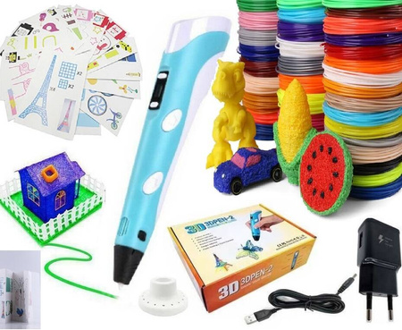 DŁUGOPIS 3D PEN DRUKARKA ZESTAW + WKŁADY 160M + ZASILACZ + SZABLONY + FOLIA