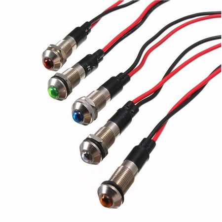 Kontrolka LED 5mm 12V DC czerwona metalowa wypukła