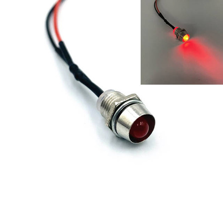 Kontrolka LED 5mm 12V DC czerwona oprawka metalowa wklęsła